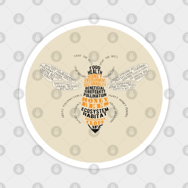 Honey Bee Word Cloud Magnet by Jitterfly